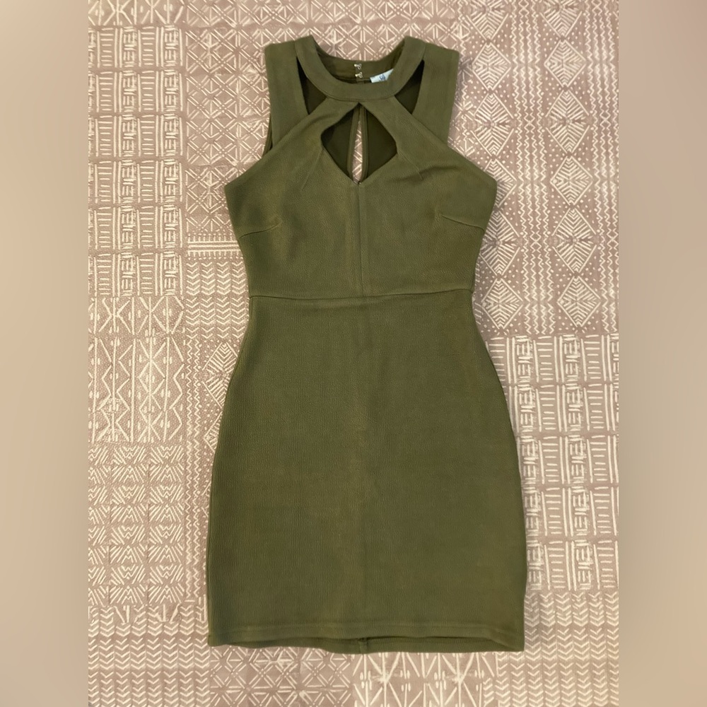 She and Sky size small cut out dress in olive green